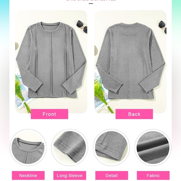 EVALESS Womens Long Sleeve, Pleated Crewneck Knit Solid Loose Blouse size L - Picture 3 of 3